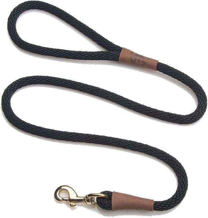 Mendota Pet Snap Leash - British-Style Braided Dog Lead, Made in The USA - Black, 3/8 in x 6 ft - for Small/Medium Breeds