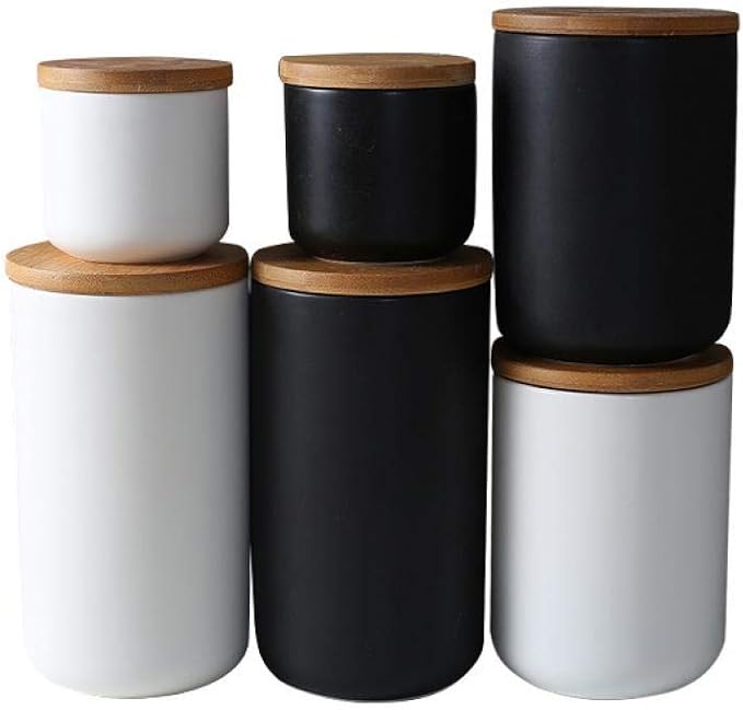 MilkyWay Food Storage Jar Ceramic Canisters With Airtight Seal Lid S 8.7oz | Durable Ceramic Material, Airtight Bamboo Lid, Modern Damp-Proof Design, Ideal For Coffee And Tea(White(S: 8.7oz/260ml))