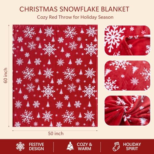 Vessia Snowflakes Printed Throw Blanket for Couch, 300GSM Red Winter Decor - Image 6