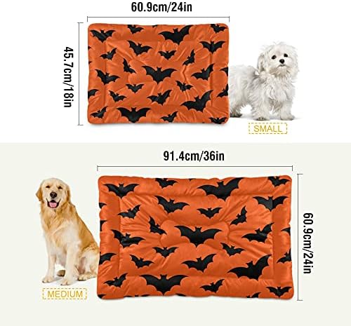 Happy Halloween Dog Bed Mat for Large Dog Puppy Cat Kitten, Halloween Bats Pattern Ultra Soft Pet Bed Mattress for Crate with Anti-Slip Washable, Orange, 24 x 36 Inches - Image 3