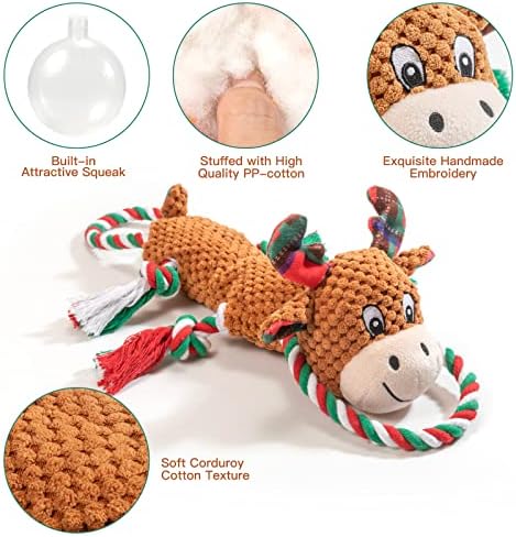 IOKHEIRA Christmas Squeaky Dog Toys, Dog Plush Toys for Chewers, Durable Interactive Dog Toys for Puppies, Small, Medium, and Large Dogs (Moose) - Image 2