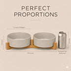 SPUNKYJUNKY Ceramic Dog and Cat Bowl Set with Wooden Stand, Modern Cute Weighted Food Water Bowl Set for Medium to Large Size Dogs (42 OZ, 2 × Grey)