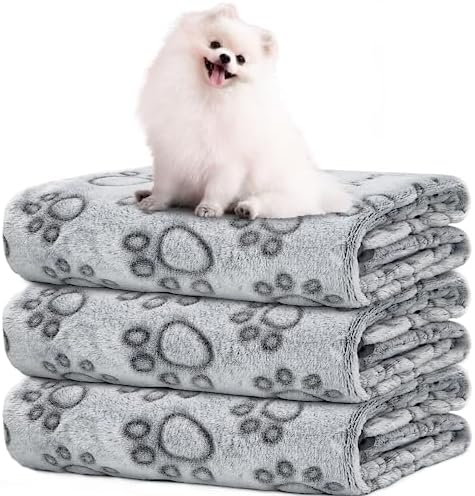 LOKOZ 1 Pack 3 Dog Blanket for Large Medium Small Dogs, Washable Pet Blankets with Grey Paw Print, Soft Flannel Puppy Cat Blanket Throw for Indoor Couch, Bed, Crate 40"x32" by LOKOZ