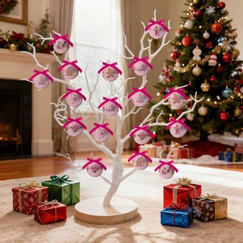 Pink Christmas Decor - Pink Christmas Tree Decorations Snowman Santa Candy Hanging Ornaments Balls, Cute Decorations Ball 1.18 Inch for Xmas Tree Party Home Holiday，Xmas Gifts Set of 16Pcs - Image 6