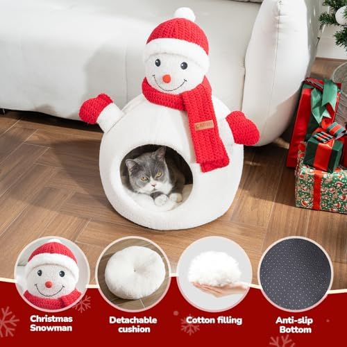 CATISM Christmas Cat Bed Snowman Cat Bed for Indoor Cats Removable Non-Slip - Image 3