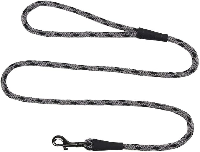 Mendota Pet Snap Leash - British-Style Braided Dog Lead, Made in The USA - Black Ice Silver, 3/8 in x 4 ft - for Small/Medium Breeds