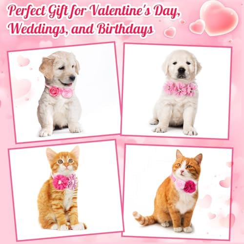 50 Pcs Flower Dog Bows Pink Collar Puppy Bows, Pink and Rose Red - Image 3