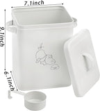 SOUJOY Pet Treat and Food Storage Bin with Lid and Scoop, 5LBS White Vintage Farmhouse Storage Tin, Coated Carbon Steel Canister, Gift for Dogs Owners