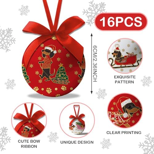 Dachshund Christmas Decor - Hanging Dachshund Ornament Balls Weiner Dog Ornament, Cute Decorations Ball 2.36 Inch for Xmas Tree Party Home Holiday，Xmas Gifts Set of 16Pcs - Image 2
