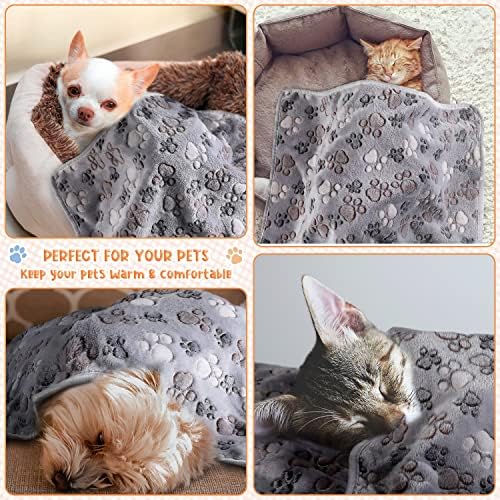 Tatuo 4 Pcs Fleece Dog Blanket for Puppy Cat, Gray, 24 x 16 in, Paw - Image 4