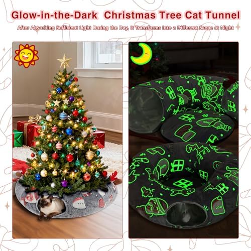 Cat Tunnel Christmas Tree Skirt, Plush Donut Bed for Cats, Grey - Image 2