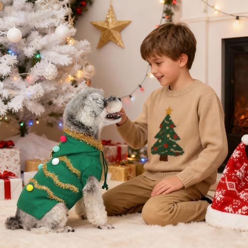 Dog Christmas Sweater Funny Christmas Tree Dog Costume with Hat Soft Warm Knitted Pet Clothes Cold Weather Puppy Clothes for Small Medium Large Dogs Cats - Image 4
