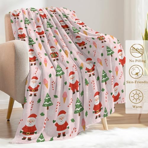 Christmas Decorative Throw Blanket, Tree Candy Cane Ice Cream Snowflake Print Decoration, Soft Flannel Winter Blankets for Couch Bed Sofa, Holiday Home Decor, Xmas Festival Gifts 40x50 Inch - Image 3