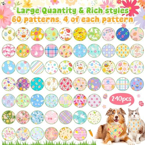 Geyoga 240 Pcs Dog Bandanas Bulk 4th of July Patriotic Pet Bandanas Adjustable Summer Triangle Dog Grooming Scarf Bibs Kerchief for Small Medium Large Cats Pet Costume(Easter) - Image 3