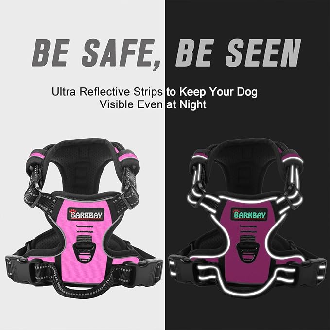 BARKBAY No Pull Dog Harness Front Clip Heavy Duty Reflective Easy Control Handle for Large Dog Walking(Pink,XL)
