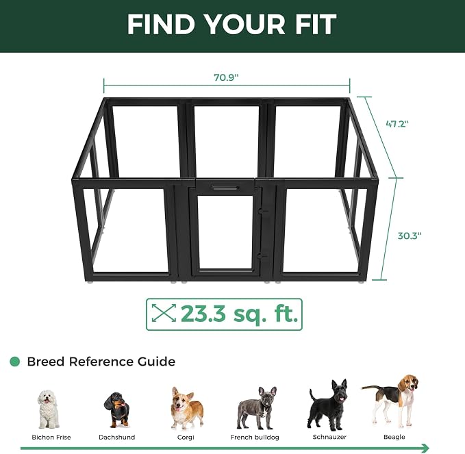FXW AuraSpace Clear Acrylic Indoor Dog Playpen, 30" H, 10 Panels, Black | Open View, Modern Home Fit, No Climbing Bars, Tool-Free Setup, For Small & Medium Dogs