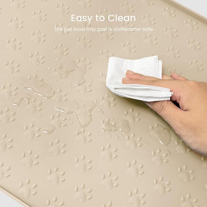 PWTAA Dog Food Mat Anti-Slip Silicone Dog Bowl Mat Thicker Pet Placemat Waterproof Cat Feeder Pad with Raised Edge Puppy Kitten Feeding Mats Suitable Small Medium-Sized Dogs Cats Eating Tray - 2PCS