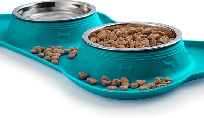 Hubulk Pet Dog Bowls 2 Stainless Steel Dog Bowl with No Spill Non-Skid Silicone Mat + Pet Food Scoop Water and Food Feeder Bowls for Feeding Small Medium Large Dogs Cats Puppies (Extra Large, Green)