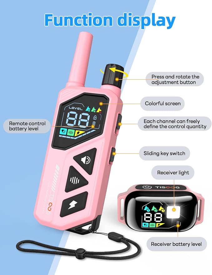 3300ft Dog Shock Collar with Remote Control, IPX7 - Pink | 4 Training Modes, Security Lock, Extremely Long Battery Life, Waterproof, Rechargeable E-Collar for Small Medium Large Dogs