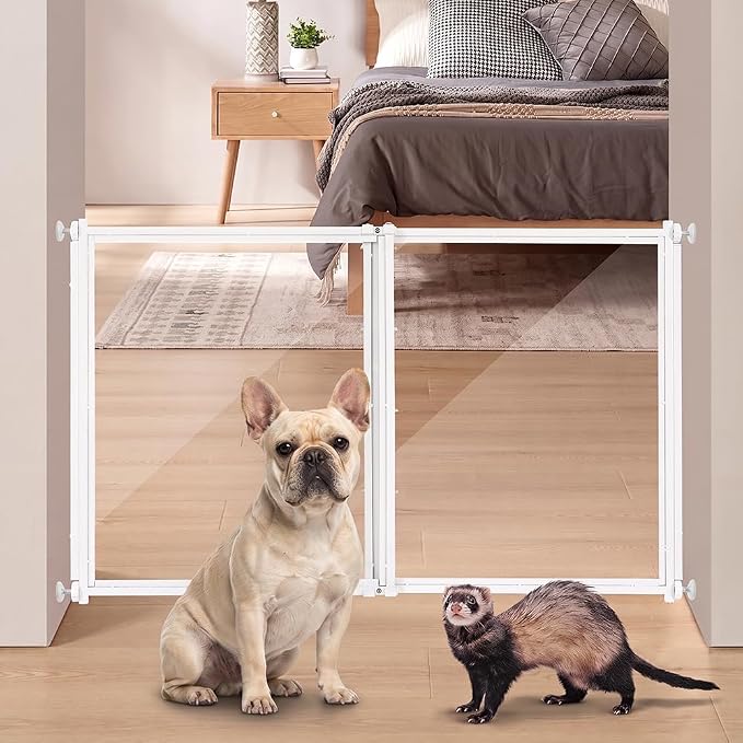 beeNbkks Clear Ferret Gate, Step Over Short Dog Barrier | 24" Tall Transparent Acrylic, Fits 22"-39" Wide Openings, No Drilling Pressure Mounted, Safely Blocks Ferrets & Small Dogs
