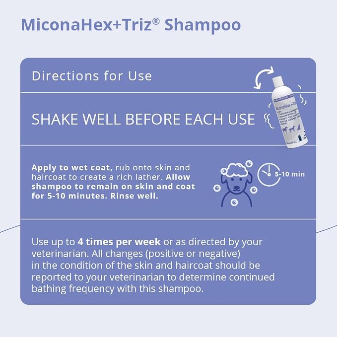 MiconaHex+Triz Shampoo for Dogs, Cats and Horses, 16 oz, Unscented | Antibiofilm, Moisturizing; Packaging May Vary