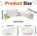 Ceramic Slow Feeder Dog Bowl Set-0.8 Cup Puzzle Dog Food Bowl（≈180g Food） for Fast Eater & 850ML Dog Water Bowl with Wooden Stand for Small Dogs and Cats,Anti-Slip-White
