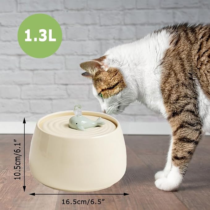 Ceramic Automatic Pet Water Fountain, 45oz/1.3L White Water Bowl | Ultra Quiet Cat Water Fountain with Activated Carbon Filter, Pet Drinking Water Dispenser Perfect for for Cats and Small Dog