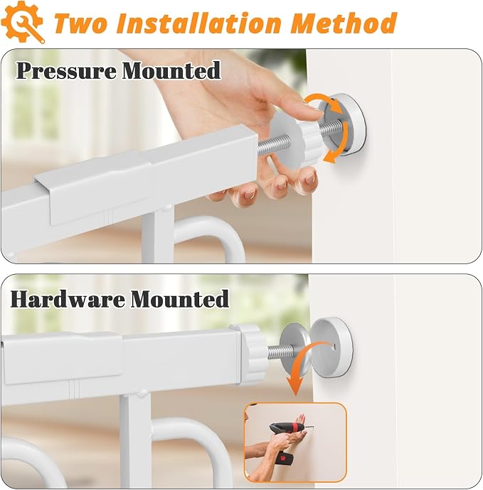 Wide Baby Gate for Stairs 29.8-53.4 Inch Pressure Mounted, Auto Close Child Baby Gates for Doorways No Drill, Walk Through Dog Gate Indoor for The House, White
