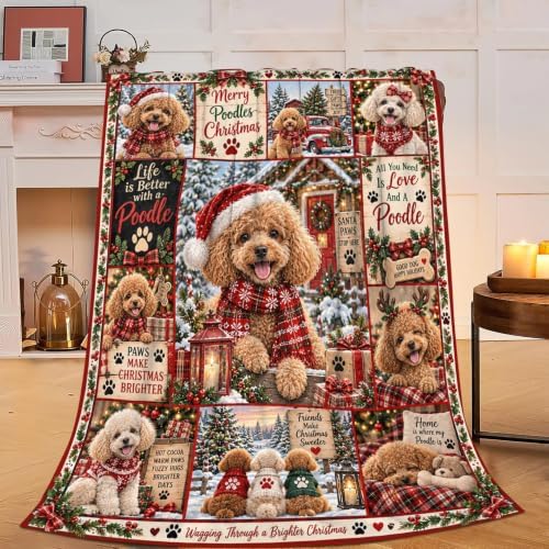 Christmas Poodle Throw Blanket Cute Curly Dog Holiday Gifts 60''X80'' by Fuzawet