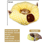 AUOON Cat Donut Tunnel with Bed for Kitten Puppy Rabbit Ferret, Yellow | 2-in-1 Interactive Cat Toy, with Hanging Ball Toy, Machine Washable Center Pad, 36"L x 36"W x 10.7"H