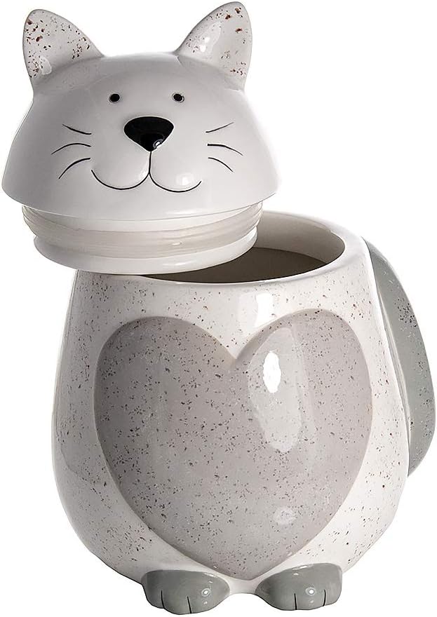SPOTTED DOG GIFT COMPANY Ceramic Cookie Jar with Lid, Large Cat Treat Container for Cookies & Biscuits, Cute Novelty Kitchen Storage for Countertop, Gifts for Cat Lovers - 43oz White