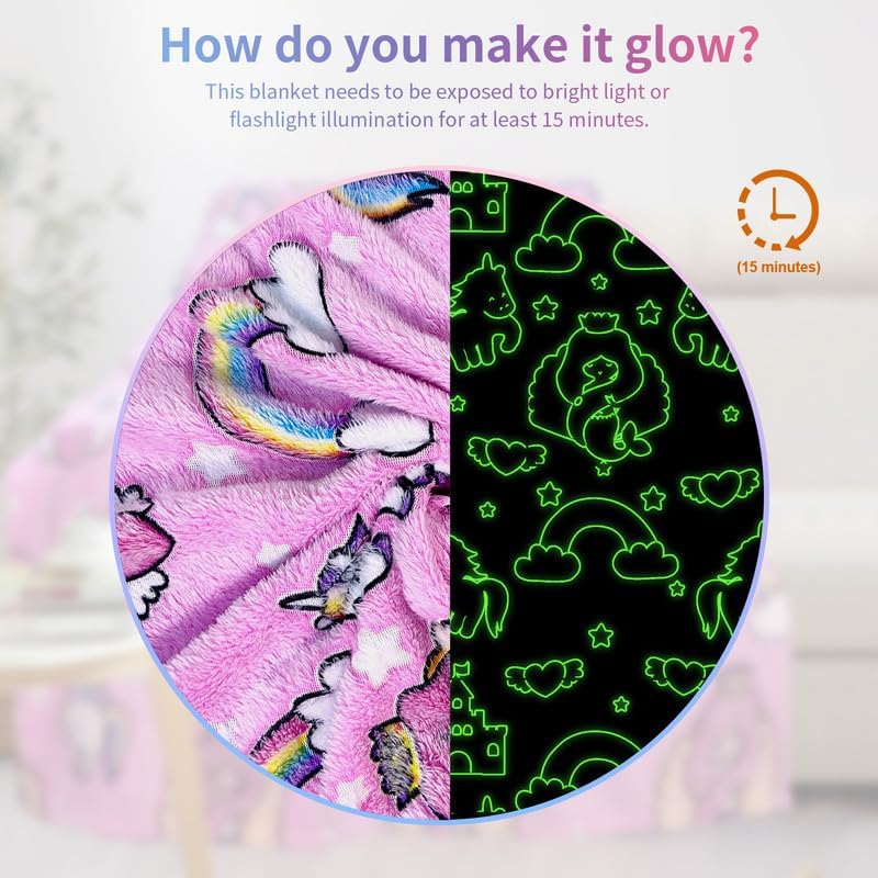 COMFAR Mermaid Blanket for Girls 4-6, Mermaid Gifts, Kids Blanket, 40"x 50", Pink, Glow in the Dark - Image 3