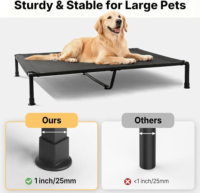 Veehoo Elevated Dog Bed with Fluffy Plush Bolster Cushion, Dog Couch Bed | Cooling Raised Dog Bed for Large Dogs, Washable Orthopedic Pet Cot with Removable Mat, Breathable Mesh, Non-Slip, 48", Grey