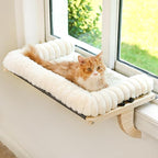 Cloud-Soft Cat Window Sill Perch with Zipper Designed Cushioned Bed, Supportive Cat Window Seat with Premium Solid Wood & Sturdy Metal Frame, Pet Hammock Bed for Large Cats (X-Large, White)