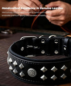 Genuine Leather Dog Collar 2.2 in Wide for Large Dogs Heavy Duty, BK-SL-S | Handcrafted,Stainless Steel Buckle and Alloy Studded,Soft Padded,Fashionable Daily Wear for Large Giant Breed,16.5-20.5 in