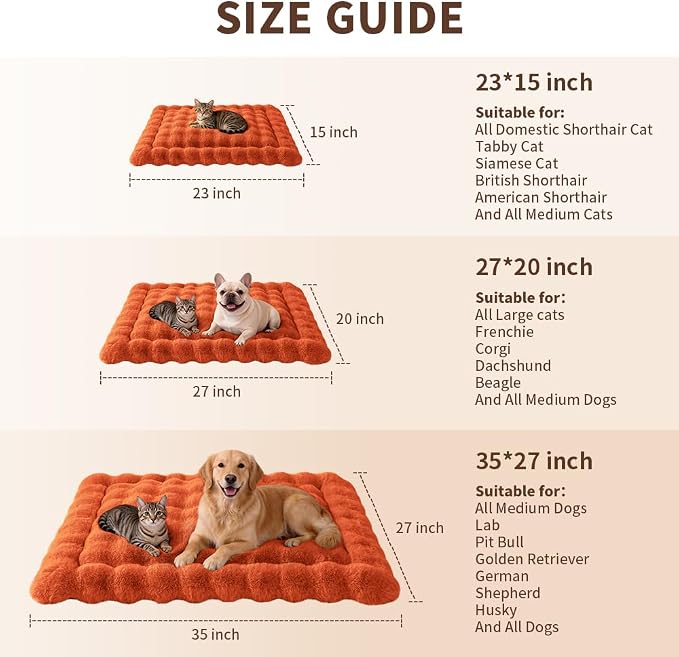 SOMAHE Plush Dog Bed Mat, Machine Washable, Large 35x27 Vibrant Orange | Machine Washable + Non-Slip Paw Bottom: plush dog mat stays fluffy and helps reduce sliding on indoor floors.