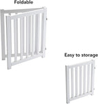 LZRS Wooden Free Standing Foldable Dog Gate Indoor – Solid Hard Wood 40" W x 24" H, Step-Over Safety Pet Gate for Doorways, Stairs & Small Spaces - Indoor Use, White