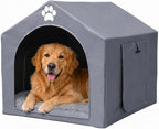 Dog House Indoor for Large Dogs, 29 x 29 x 35 Inch Dog Tent with Reversible Cushion, Washable Foldable Pet House with Sturdy PVC Frame, Non-Slip Bottom & Roof Cover for 35-75 lbs Dogs and Cats, Gray