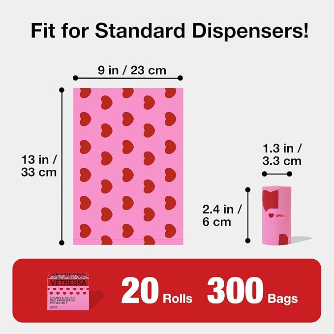 VETRESKA Dog Poop Bags, Smoked Cherry Scented, 300 Counts, Leak Proof | Extra Thick and Large Pet Waste Bags for Dog Walking and Cat Litter, 20 Rolls