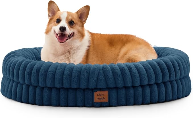 ChiXnuggle Orthopedic Dog Bed, Washable Cover, Faux Fur Bolster Pet Couch | waterproof,egg crate foam,non-slip bottom,for large dogs,navy,35*28*7,dog sofa