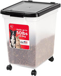 IRIS USA Dog Food Storage Container, Up to 50 lbs, Black, Made in USA | Wheels for Mobility, Airtight Seal, BPA-Free, Best for Bird Seed, Cat food, Cat Litter, Chicken Feed, Pellets