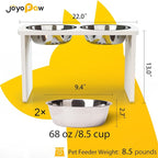 Elevated Dog Bowls, Waterproof Raised Dog Bowl for Medium & Large Dogs, HIPS Poly Lumber Stand with 2 Stainless Steel Bowls, Indoor & Outdoor Use (13'' Tall–68 oz Bowl, White)