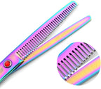7.0in Titanium Professional Pet Grooming Scissors Set,Straight & Thinning & Curved Scissors 3pcs Set for Dog Grooming,A349 (Rainbow)