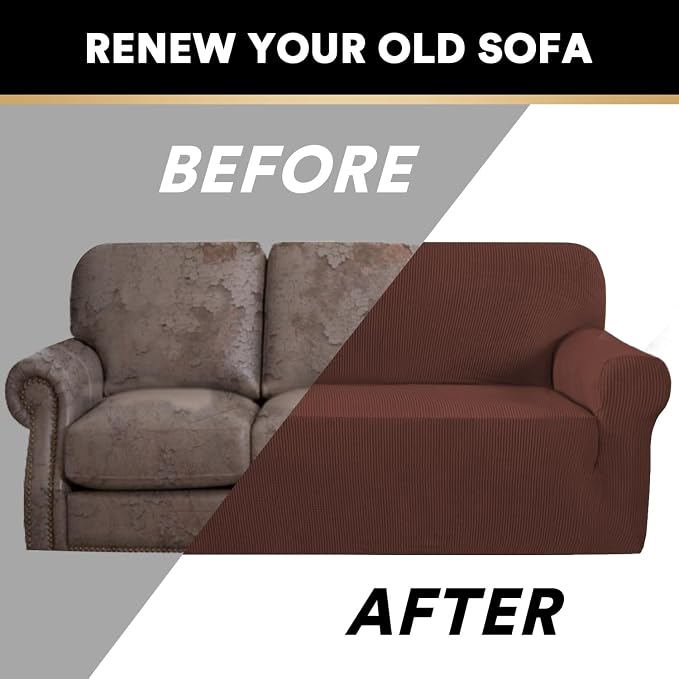 Stretch Sofa Slipcover 1 Piece Sofa Cover for 2 Cushion Couch Furniture Protector/Cover Couch with Elastic Bottom Soft and Durable Sofa Cover Pet Protector (Loveseat, Burnt Brick)