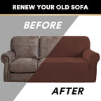 Stretch Sofa Slipcover 1 Piece Sofa Cover for 2 Cushion Couch Furniture Protector/Cover Couch with Elastic Bottom Soft and Durable Sofa Cover Pet Protector (Loveseat, Burnt Brick)