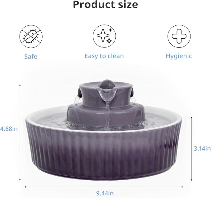 Ceramic Cat Water Fountain, 2.1L/71oz Cupcake Pet Water Fountain | Gradient Purple Automatic Pet Water Fountain For Cats & Dogs, Double Filtration, Easy To Clean, 360° Circulating Water Design