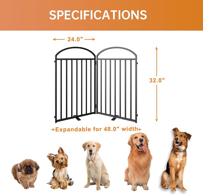 SNUOWU 2 Panels Full Matel Freestanding Dog Gates, 48" Extra Wide 32" Tall Free Standing Dog Pet Gate for Indoor & Outdoor. Foldable Pet Fences for Doorways, House, Stairs, Porch, Deck, Yard