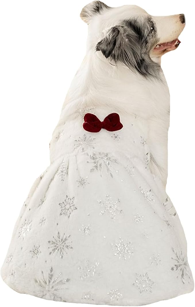 FLAdorepet White Large Dog Christmas Snowflake Dress Outfit Costume,5XL | Ideal for Medium Large Giant Dogs;Prefect for Christmas Holiday Wedding Birthday;Soft Thick Fleece Warm Winter Dog Clothes