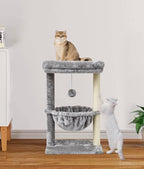 SYANDLVY Small Cat Tree for Indoor Cats, Activity Cat Tower with Scratching Post for Kittens, Cat Bed & Furniture with Basket & Hanging Ball for Play Rest | Scratching Post, Cat Bed & Furniture with Basket & Hanging Ball for Play Rest, Grey