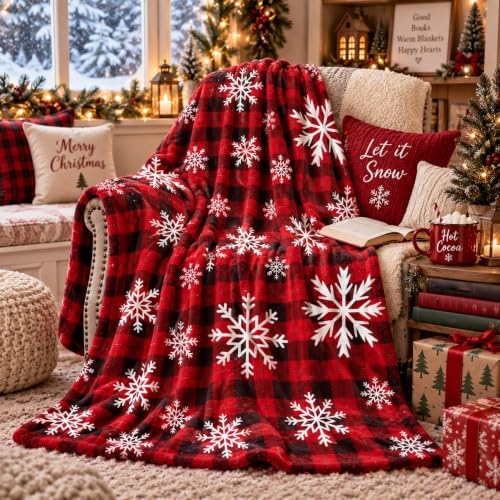 Hunnmingre Christmas Flannel Throw Blanket 50x60 In,Red Black Buffalo Plaid - Image 4